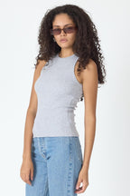 Fitilli Regular Fit Normal Kalıp Gri Bisiklet Yaka Sıfır Kol Pamuklu Kadın Atlet MTLCB112 - MMETALIC