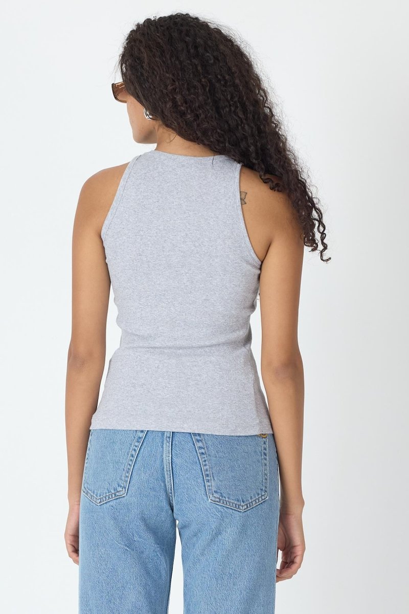 Fitilli Regular Fit Normal Kalıp Gri Bisiklet Yaka Sıfır Kol Pamuklu Kadın Atlet MTLCB112 - MMETALIC