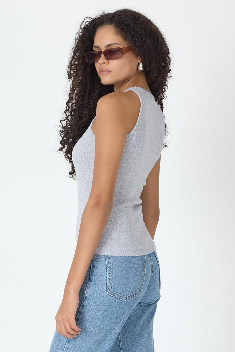 Fitilli Regular Fit Normal Kalıp Gri Bisiklet Yaka Sıfır Kol Pamuklu Kadın Atlet MTLCB112 - MMETALIC