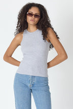 Fitilli Regular Fit Normal Kalıp Gri Bisiklet Yaka Sıfır Kol Pamuklu Kadın Atlet MTLCB112 - MMETALIC