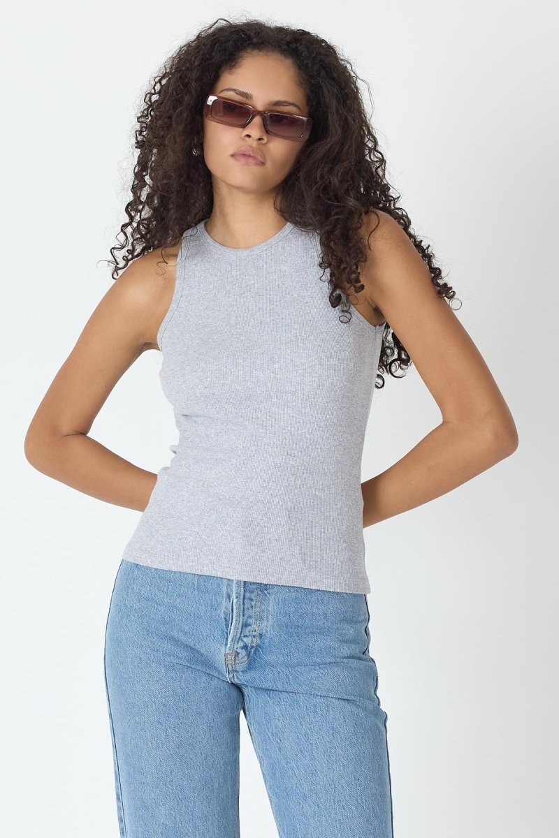 Fitilli Regular Fit Normal Kalıp Gri Bisiklet Yaka Sıfır Kol Pamuklu Kadın Atlet MTLCB112 - MMETALIC