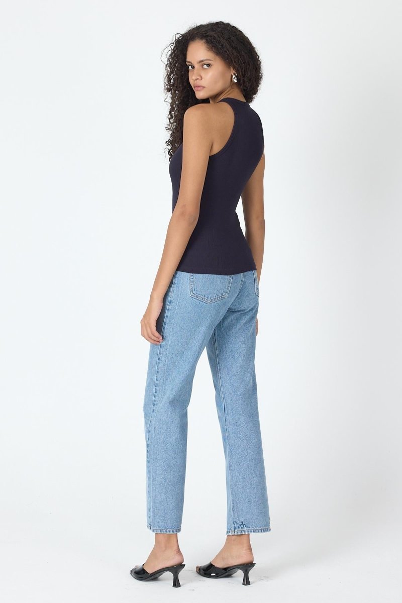 Fitilli Regular Fit Normal Kalıp Lacivert Bisiklet Yaka Sıfır Kol Pamuklu Kadın Atlet MTLCB112 - MMETALIC