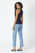 Fitilli Regular Fit Normal Kalıp Lacivert Bisiklet Yaka Sıfır Kol Pamuklu Kadın Atlet MTLCB112 - MMETALIC