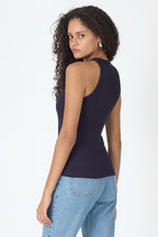 Fitilli Regular Fit Normal Kalıp Lacivert Bisiklet Yaka Sıfır Kol Pamuklu Kadın Atlet MTLCB112 - MMETALIC