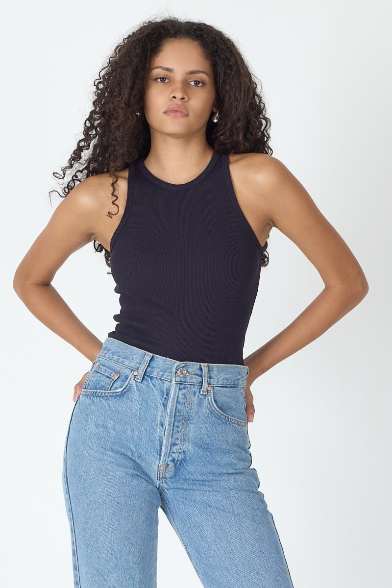 Fitilli Regular Fit Normal Kalıp Lacivert Bisiklet Yaka Sıfır Kol Pamuklu Kadın Atlet MTLCB112 - MMETALIC