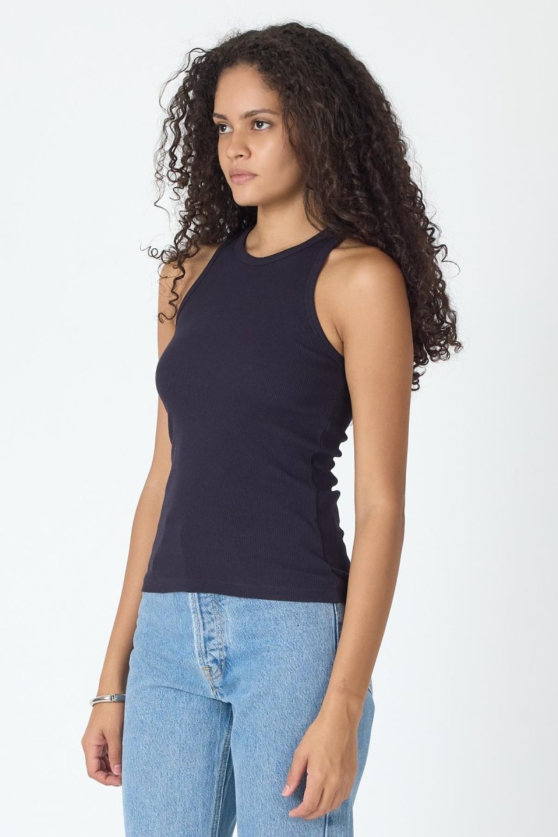 Fitilli Regular Fit Normal Kalıp Lacivert Bisiklet Yaka Sıfır Kol Pamuklu Kadın Atlet MTLCB112 - MMETALIC