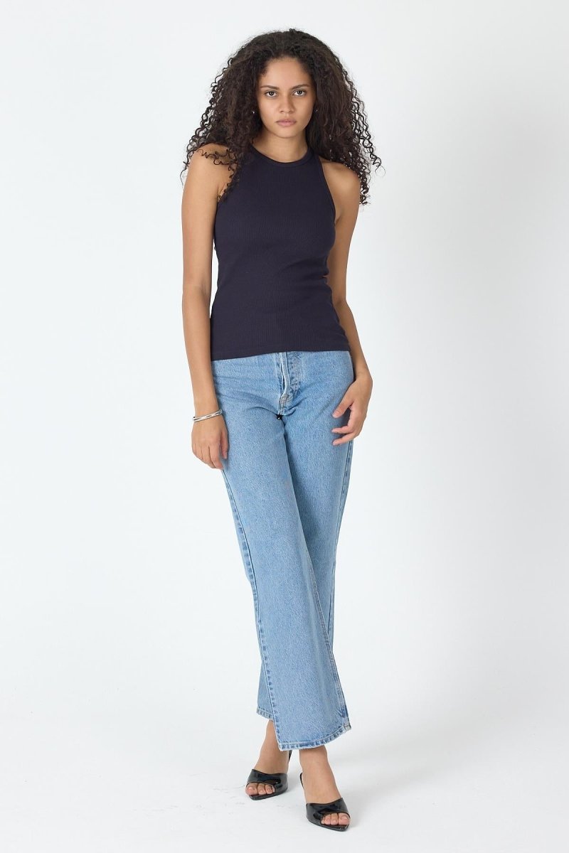 Fitilli Regular Fit Normal Kalıp Lacivert Bisiklet Yaka Sıfır Kol Pamuklu Kadın Atlet MTLCB112 - MMETALIC