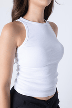 Fitilli Regular Fit Normal Kalıp Siyah - Beyaz Bisiklet Yaka Sıfır Kol Pamuklu 2'li Kadın Atlet - MMETALIC