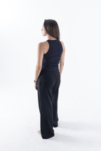 Fitilli Regular Fit Normal Kalıp Siyah - Beyaz Bisiklet Yaka Sıfır Kol Pamuklu 2'li Kadın Atlet - MMETALIC