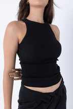 Fitilli Regular Fit Normal Kalıp Siyah - Beyaz Bisiklet Yaka Sıfır Kol Pamuklu 2'li Kadın Atlet - MMETALIC