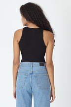 Fitilli Regular Fit Normal Kalıp Siyah Bisiklet Yaka Sıfır Kol Pamuklu Kadın Atlet MTLCB112 - MMETALIC