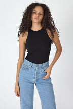 Fitilli Regular Fit Normal Kalıp Siyah Bisiklet Yaka Sıfır Kol Pamuklu Kadın Atlet MTLCB112 - MMETALIC