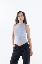 Fitilli Regular Fit Normal Kalıp Siyah - Gri - Beyaz Bisiklet Yaka Sıfır Kol Pamuklu 3'lü Kadın Atlet - MMETALIC