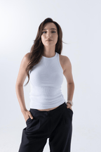 Fitilli Regular Fit Normal Kalıp Siyah - Gri - Beyaz Bisiklet Yaka Sıfır Kol Pamuklu 3'lü Kadın Atlet - MMETALIC