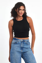 Fitilli Siyah Crop Halter Yaka Sıfır Kol Pamuklu 3'lü Kadın Atlet - MMETALIC