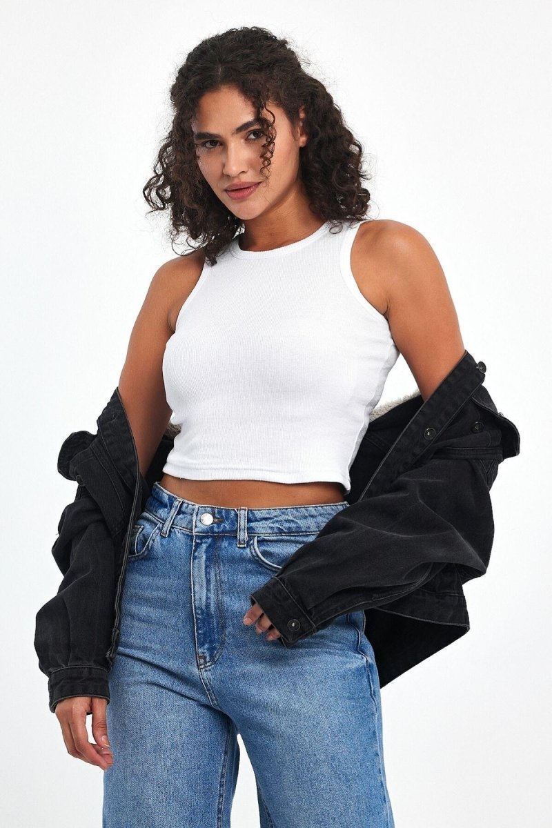 Fitilli Siyah Crop Halter Yaka Sıfır Kol Pamuklu 3'lü Kadın Atlet - MMETALIC