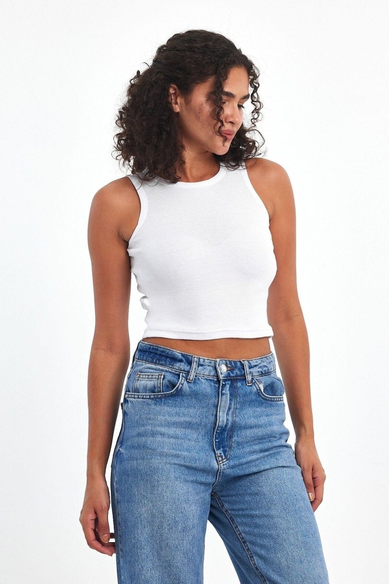 Fitilli Siyah Crop Halter Yaka Sıfır Kol Pamuklu 3'lü Kadın Atlet - MMETALIC