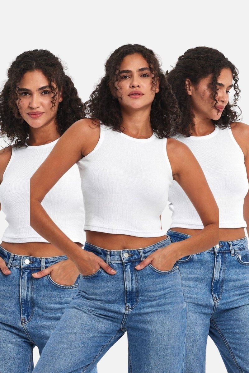 Fitilli Siyah Crop Halter Yaka Sıfır Kol Pamuklu 3'lü Kadın Atlet - MMETALIC