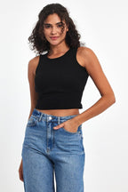 Fitilli Siyah Crop Halter Yaka Sıfır Kol Pamuklu 3'lü Kadın Atlet - MMETALIC