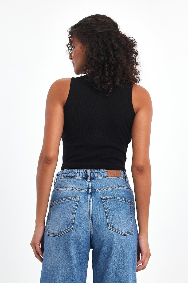 Fitilli Siyah Crop Halter Yaka Sıfır Kol Pamuklu 3'lü Kadın Atlet - MMETALIC