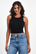 Fitilli Siyah Crop Halter Yaka Sıfır Kol Pamuklu 5'li Kadın Atlet - MMETALIC