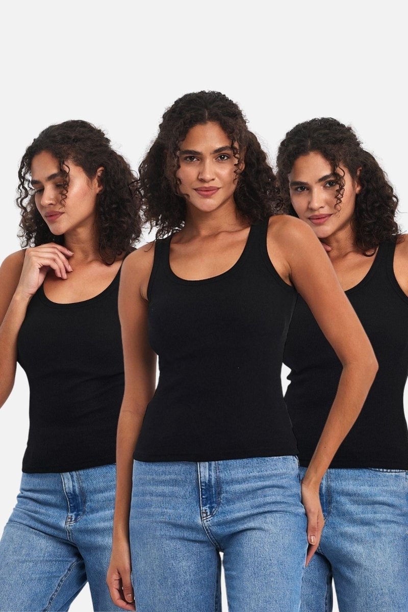 Fitilli Siyah Crop Havuz Yaka Sıfır Kol Pamuklu 3'lü Kadın Atlet MTLCB92 - MMETALIC