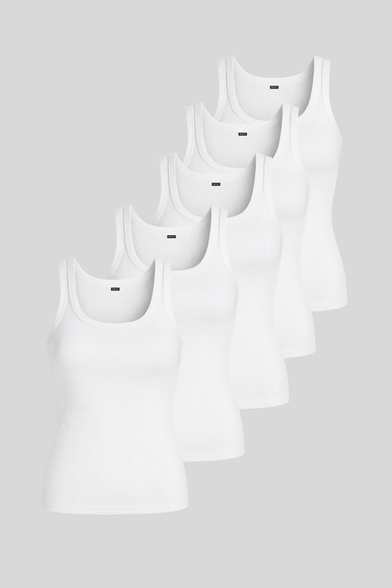 Fitilli Siyah Crop Havuz Yaka Sıfır Kol Pamuklu 5'li Kadın Atlet MTLCB92 - 5 - MMETALIC