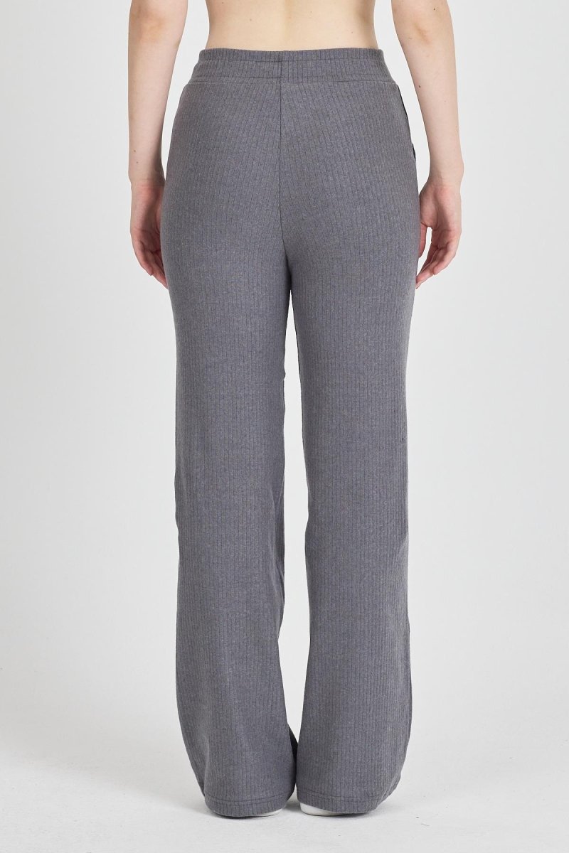 Füme Fitilli Geniş Paça Kaşkorse Yüksek Bel Cepli Kadın Eşofman Altı - MMETALIC