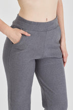 Füme Fitilli Geniş Paça Kaşkorse Yüksek Bel Cepli Kadın Eşofman Altı - MMETALIC