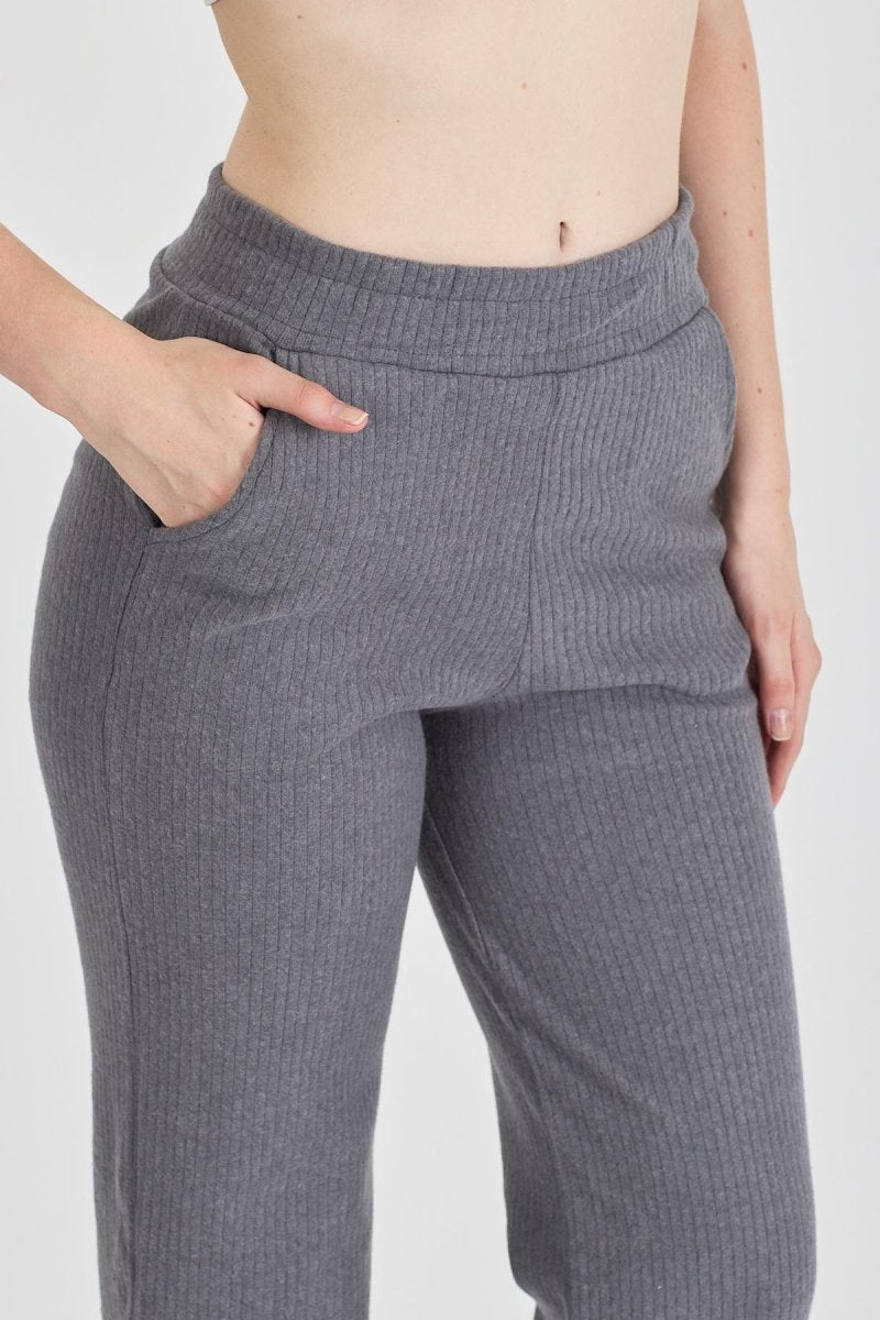 Füme Fitilli Geniş Paça Kaşkorse Yüksek Bel Cepli Kadın Eşofman Altı - MMETALIC