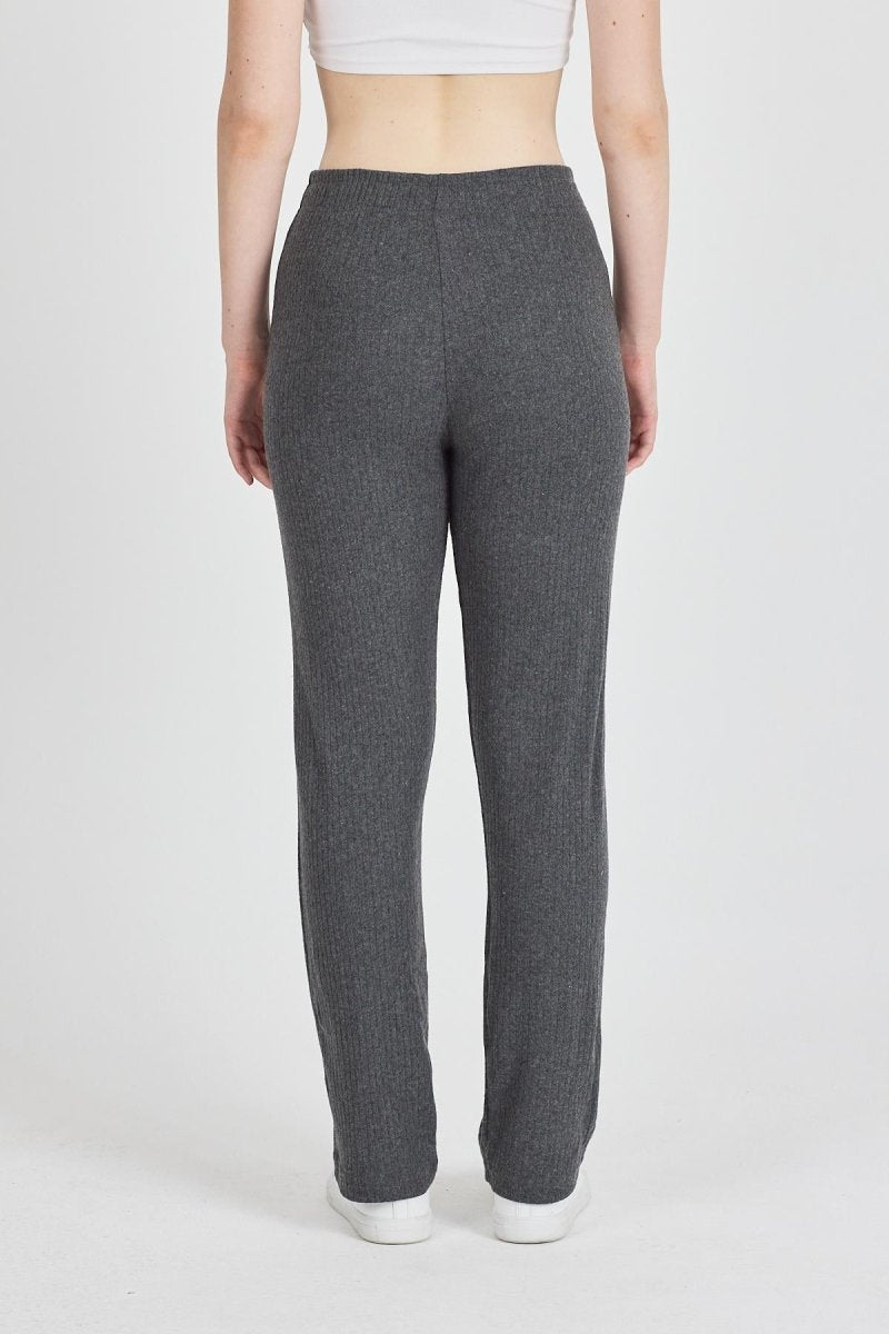 Füme Fitilli Geniş Paça Pamuklu İnce Yüksek Bel Kadın Eşofman Altı - MMETALIC