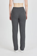 Füme Fitilli Geniş Paça Pamuklu İnce Yüksek Bel Kadın Eşofman Altı - MMETALIC