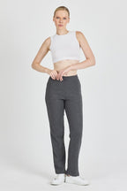 Füme Fitilli Geniş Paça Pamuklu İnce Yüksek Bel Kadın Eşofman Altı - MMETALIC