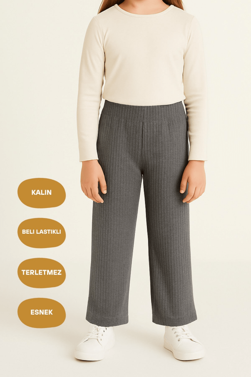 Füme Geniş Paça Beli Lastikli Kışlık Pamuklu Çocuk Eşofman Altı - MMETALIC