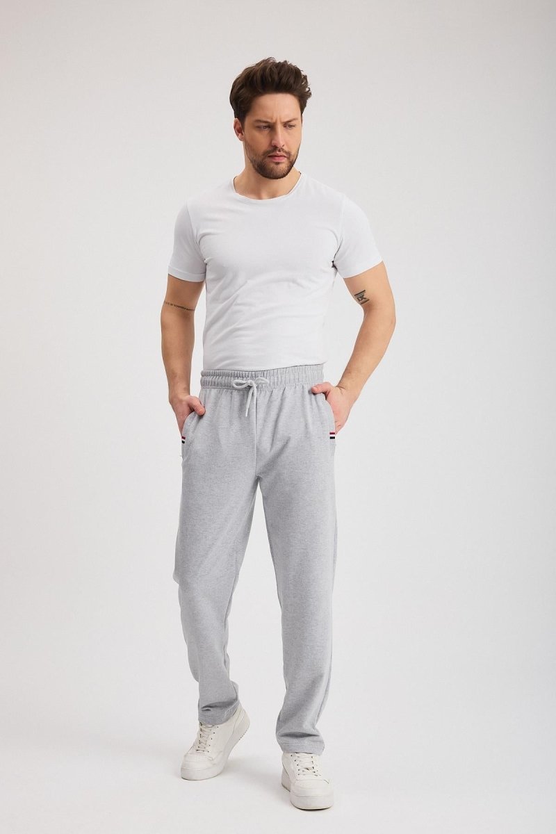 Gri Erkek Fermuarlı Cepli Nakış Detaylı Düz Paça Rahat Kesim Günlük Eşofman Altı - MMETALIC