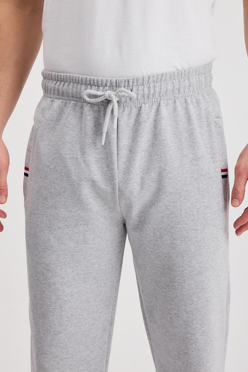 Gri Erkek Fermuarlı Cepli Nakış Detaylı Düz Paça Rahat Kesim Günlük Eşofman Altı - MMETALIC