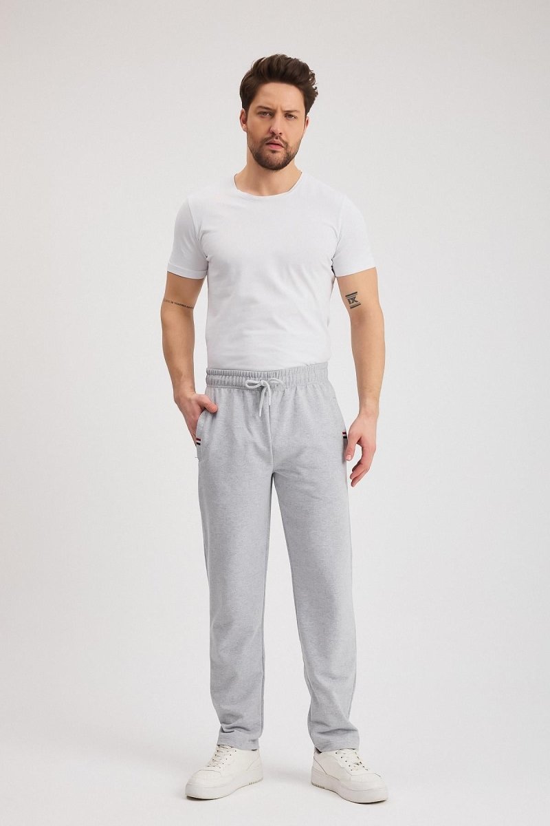 Gri Erkek Fermuarlı Cepli Nakış Detaylı Düz Paça Rahat Kesim Günlük Eşofman Altı - MMETALIC