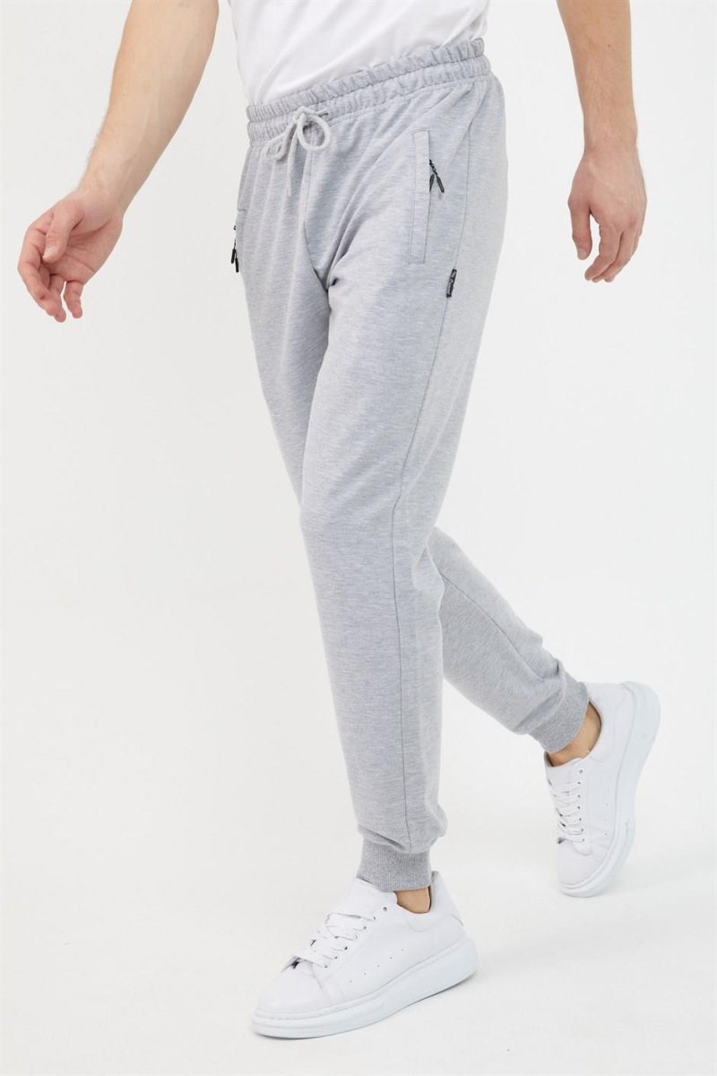 Gri Erkek Paça Ribanalı Cep Fermuar Detaylı Eşofman Altı MTLCE08 - MMETALIC