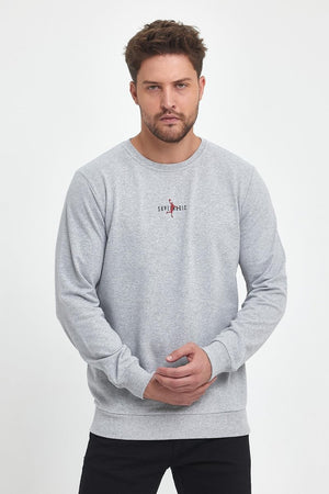 Gri Erkek Supermagic Göğüs Baskılı Basic Sweatshirt - MMETALIC