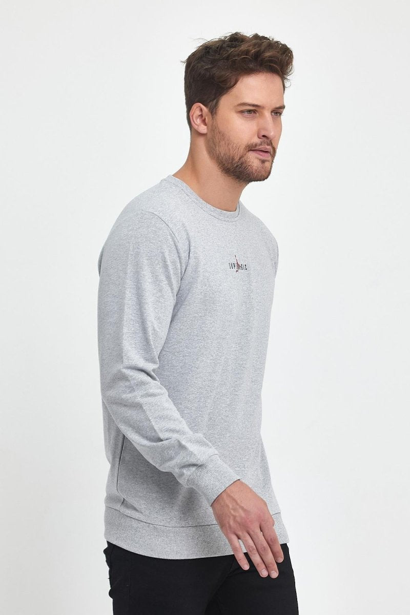 Gri Erkek Supermagic Göğüs Baskılı Basic Sweatshirt - MMETALIC