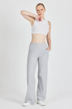 Gri Fitilli Geniş Paça Kaşkorse Yüksek Bel Cepli Kadın Eşofman Altı - MMETALIC