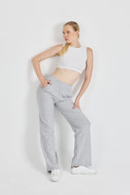 Gri Fitilli Geniş Paça Kaşkorse Yüksek Bel Cepli Kadın Eşofman Altı - MMETALIC