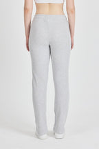 Gri Fitilli Geniş Paça Pamuklu İnce Yüksek Bel Kadın Eşofman Altı - MMETALIC