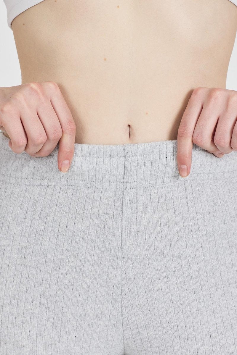Gri Fitilli Geniş Paça Pamuklu İnce Yüksek Bel Kadın Eşofman Altı - MMETALIC