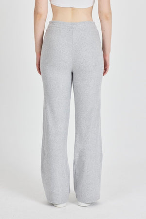 Gri Fitilli Geniş Paça Pamuklu İnce Yüksek Bel Kadın Eşofman Altı - MMETALIC