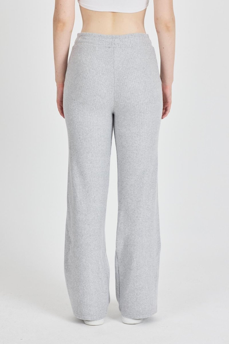 Gri Fitilli Geniş Paça Pamuklu İnce Yüksek Bel Kadın Eşofman Altı - MMETALIC
