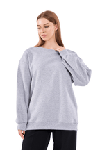 Gri Kadın Pamuklu Oversize Basic Bisiklet Yaka Sweatshirt - MMETALIC