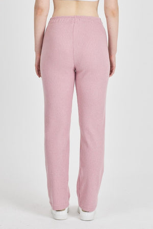 Gül Kurusu Fitilli Geniş Paça Pamuklu İnce Yüksek Bel Kadın Eşofman Altı - MMETALIC