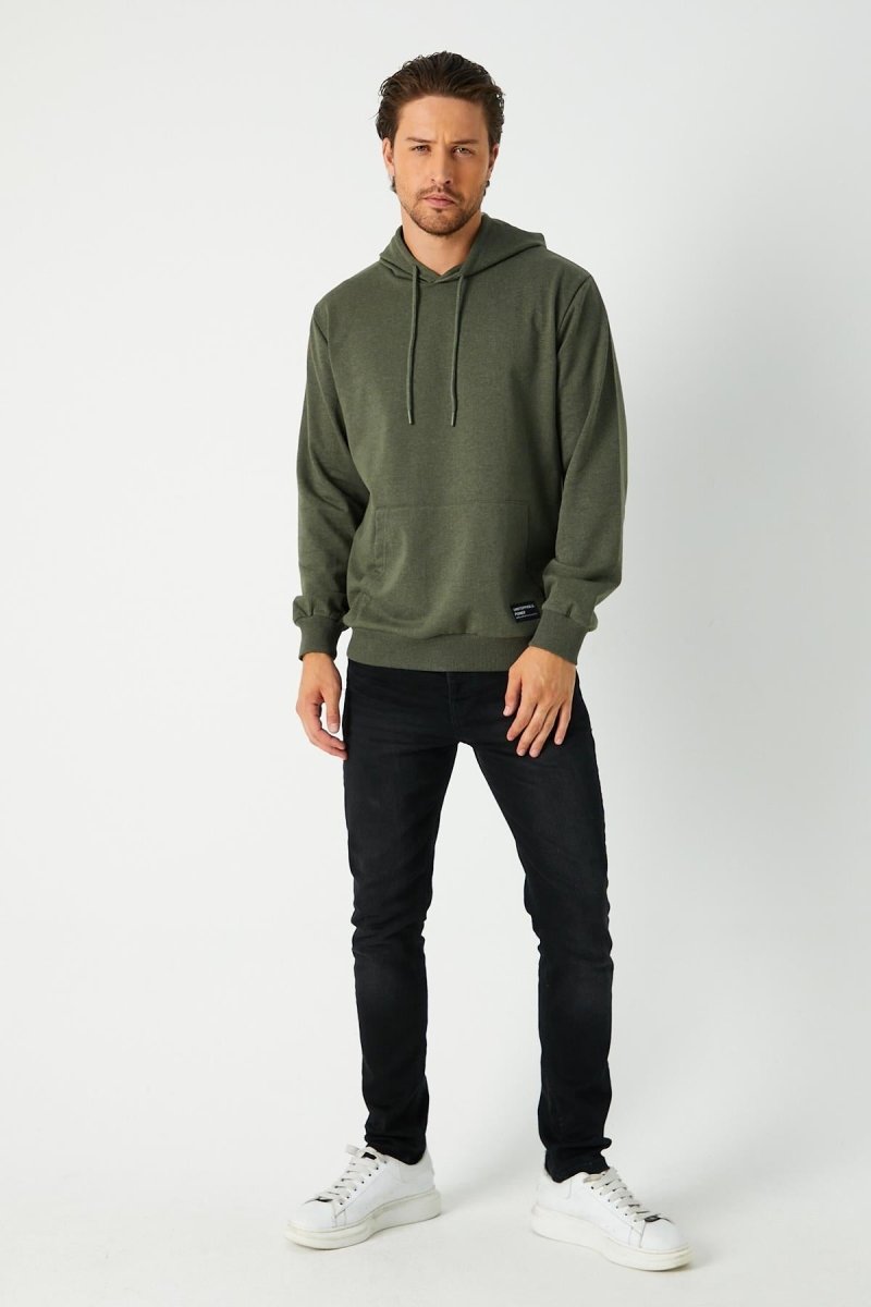Haki Erkek Kapüşonlu Kanguru Cepli Sweatshirt - MMETALIC