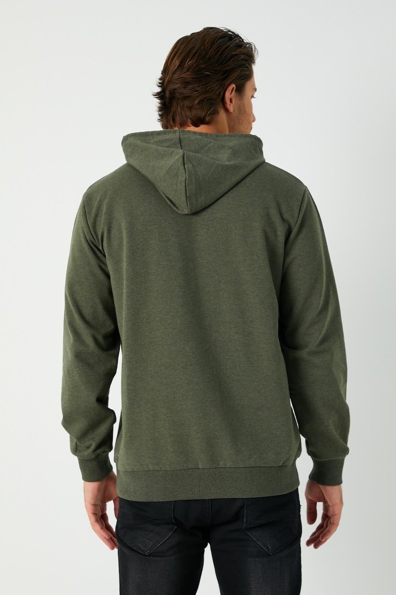 Haki Erkek Kapüşonlu Kanguru Cepli Sweatshirt - MMETALIC